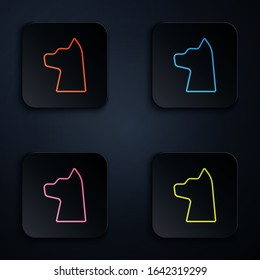 Color neon line Cat icon isolated on black background. Set icons in square buttons. Vector Illustration