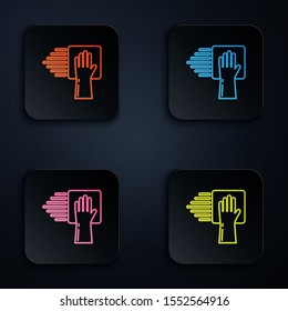Color neon line Cleaning service icon isolated on black background. Set icons in colorful square buttons. Vector Illustration