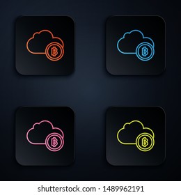 Color neon line Cryptocurrency cloud mining icon on white background. Blockchain technology, bitcoin, digital money market, cryptocoin wallet. Set icons in colorful square buttons. Vector Illustration