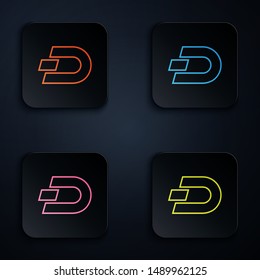 Color neon line Cryptocurrency coin Dash icon on white background. Digital currency. Altcoin symbol. Blockchain based secure crypto currency. Set icons in colorful square buttons. Vector Illustration