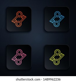 Color neon line Cryptocurrency key icon on white background. Concept of cyber security or private key, digital key with technology interface. Set icons in colorful square buttons. Vector Illustration