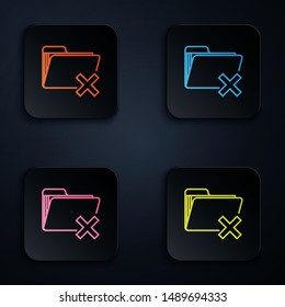 Color neon line Delete folder icon on white background. Folder with recycle bin. Delete or error folder. Close computer information folder. Set icons in colorful square buttons. Vector Illustration