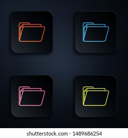 Color neon line Document folder icon isolated on white background. Accounting binder symbol. Bookkeeping management. Set icons in colorful square buttons. Vector Illustration