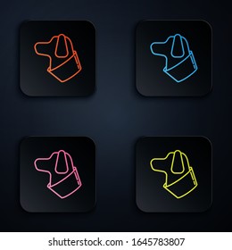 Color neon line Dog icon isolated on black background. Set icons in square buttons. Vector Illustration