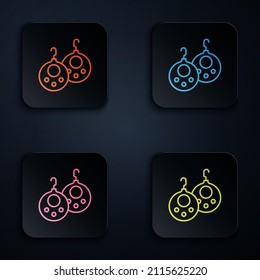 Color neon line Earrings icon isolated on black background. Jewelry accessories. Set icons in square buttons. Vector