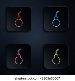 Color neon line Enema pear icon isolated on black background. Medical rubber pump. Set icons in square buttons. Vector Illustration