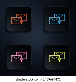 Color neon line Envelope icon isolated on white background. Received message concept. New, email incoming message, sms. Mail delivery service. Set icons in colorful square buttons. Vector Illustration