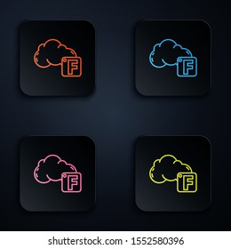 Color neon line Fahrenheit and cloud icon isolated on black background. Set icons in colorful square buttons. Vector Illustration