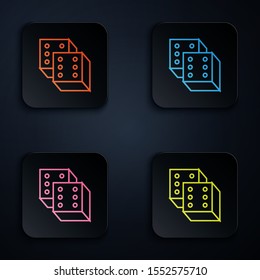 Color neon line Game dice icon isolated on black background. Casino gambling. Set icons in colorful square buttons. Vector Illustration