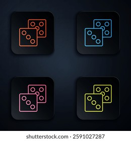 Color neon line Game dice icon isolated on black background. Casino gambling. Set icons in square buttons. Vector