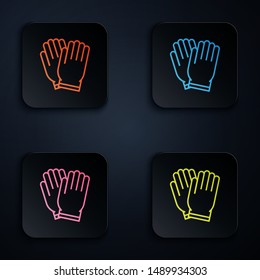 Color neon line Garden gloves icon isolated on white background. Rubber gauntlets sign. Farming hand protection, gloves safety. Set icons in colorful square buttons. Vector Illustration