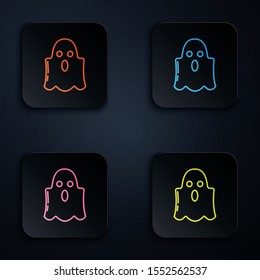 Color neon line Ghost icon isolated on black background. Happy Halloween party. Set icons in colorful square buttons. Vector Illustration