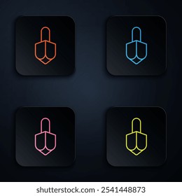 Color neon line Hanukkah dreidel icon isolated on black background. Set icons in square buttons. Vector