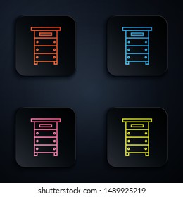 Color neon line Hive for bees icon isolated on white background. Beehive symbol. Apiary and beekeeping. Sweet natural food. Set icons in colorful square buttons. Vector Illustration