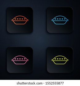 Color neon line Homemade pie icon isolated on black background. Set icons in colorful square buttons. Vector Illustration