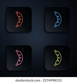 Color neon line Hotdog sandwich icon isolated on black background. Sausage icon. Street fast food menu. Set icons in square buttons. Vector