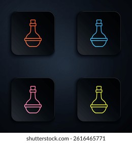 Color neon line Jewish wine bottle icon isolated on black background. Set icons in square buttons. Vector