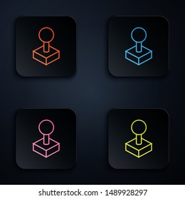 Color neon line Joystick for arcade machine icon isolated on white background. Joystick gamepad. Set icons in colorful square buttons. Vector Illustration