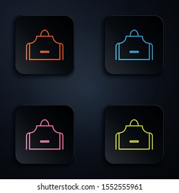 Color neon line Kitchen apron icon isolated on black background. Chef uniform for cooking. Set icons in colorful square buttons. Vector Illustration
