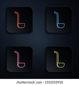 Color neon line Kitchen ladle icon isolated on black background. Cooking utensil. Cutlery spoon sign. Set icons in colorful square buttons. Vector Illustration