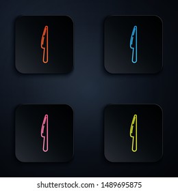 Color neon line Knife icon isolated on white background. Cutlery symbol. Set icons in colorful square buttons. Vector Illustration