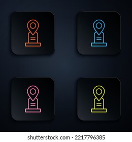 Color neon line Location grave icon isolated on black background. Set icons in square buttons. Vector