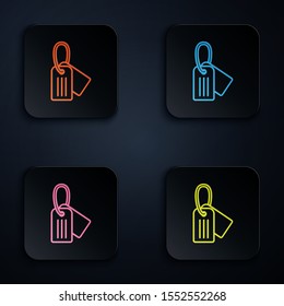 Color neon line Military dog tag icon isolated on black background. Identity tag icon. Army sign. Set icons in colorful square buttons. Vector Illustration