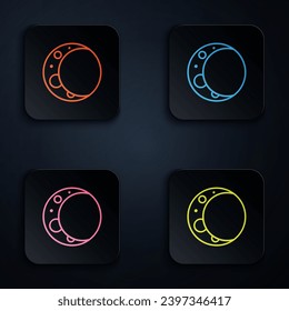 Color neon line Moon icon isolated on black background. Set icons in square buttons. Vector Illustration