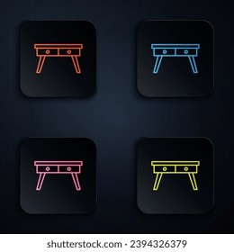 Color neon line Office desk icon isolated on black background. Set icons in square buttons. Vector