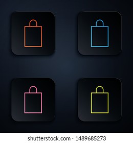 Color neon line Paper shopping bag icon isolated on white background. Package sign. Set icons in colorful square buttons. Vector Illustration