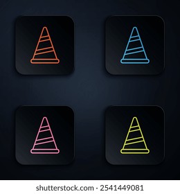 Color neon line Party hat icon isolated on black background. Birthday hat. Merry Christmas and Happy New Year. Set icons in square buttons. Vector