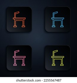 Color neon line Pet grooming table icon isolated on black background. Set icons in square buttons. Vector