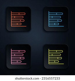 Icono de la infografía de la gráfica de neón de color Aislado sobre fondo negro. Signo de diagrama de diagrama. Establece los iconos en los botones cuadrados. Vector