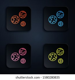 Color neon line Planet icon isolated on black background. Set icons in square buttons. Vector Illustration