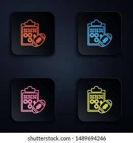 Color neon line Planning strategy concept icon isolated on white background. Soccer or american football cup formation and tactic. Set icons in colorful square buttons. Vector Illustration