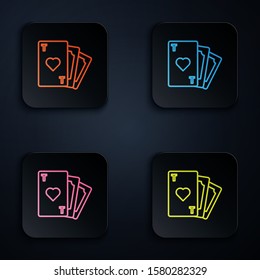 Color neon line Playing card with heart symbol icon isolated on black background. Casino gambling. Set icons in colorful square buttons. Vector Illustration