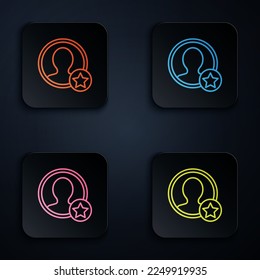 Color neon line Premium crear un icono de pantalla de cuenta aislado en el fondo negro. Establece los iconos en los botones cuadrados. Ilustración vectorial