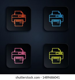 Color neon line Printer icon isolated on white background. Set icons in colorful square buttons. Vector Illustration