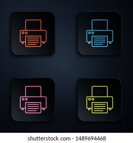 Color neon line Printer icon isolated on white background. Set icons in colorful square buttons. Vector Illustration