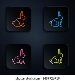 Color neon line Rabbit icon isolated on white background. Set icons in colorful square buttons. Vector Illustration