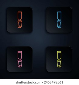 Color neon line Rasp metal file icon isolated on black background. Rasp for working with wood and metal. Tool for workbench, workshop. Set icons in square buttons. Vector