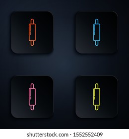 Color neon line Rolling pin icon isolated on black background. Set icons in colorful square buttons. Vector Illustration