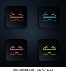 Color neon line Safety goggle glasses icon isolated on black background. Set icons in square buttons. Vector