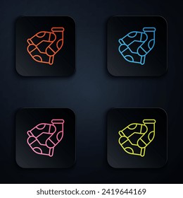 Color neon line Socks icon isolated on black background. Set icons in square buttons. Vector