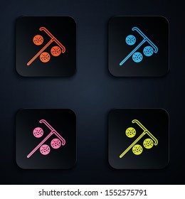 Color neon line Stick for chips icon isolated on black background. Casino gambling. Set icons in colorful square buttons. Vector Illustration