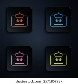 Color neon line Taxi driver license icon isolated on black background. Set icons in square buttons. Vector