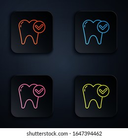 Color neon line Tooth whitening concept icon isolated on black background. Tooth symbol for dentistry clinic or dentist medical center. Set icons in square buttons. Vector Illustration