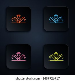 Color neon line Trap hunting icon isolated on white background. Set icons in colorful square buttons. Vector Illustration