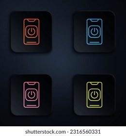 Color neon line Turn off robot from phone icon isolated on black background. Set icons in square buttons. Vector
