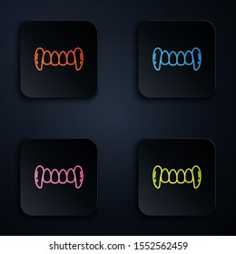 Color neon line Vampire teeth icon isolated on black background. Happy Halloween party. Set icons in colorful square buttons. Vector Illustration